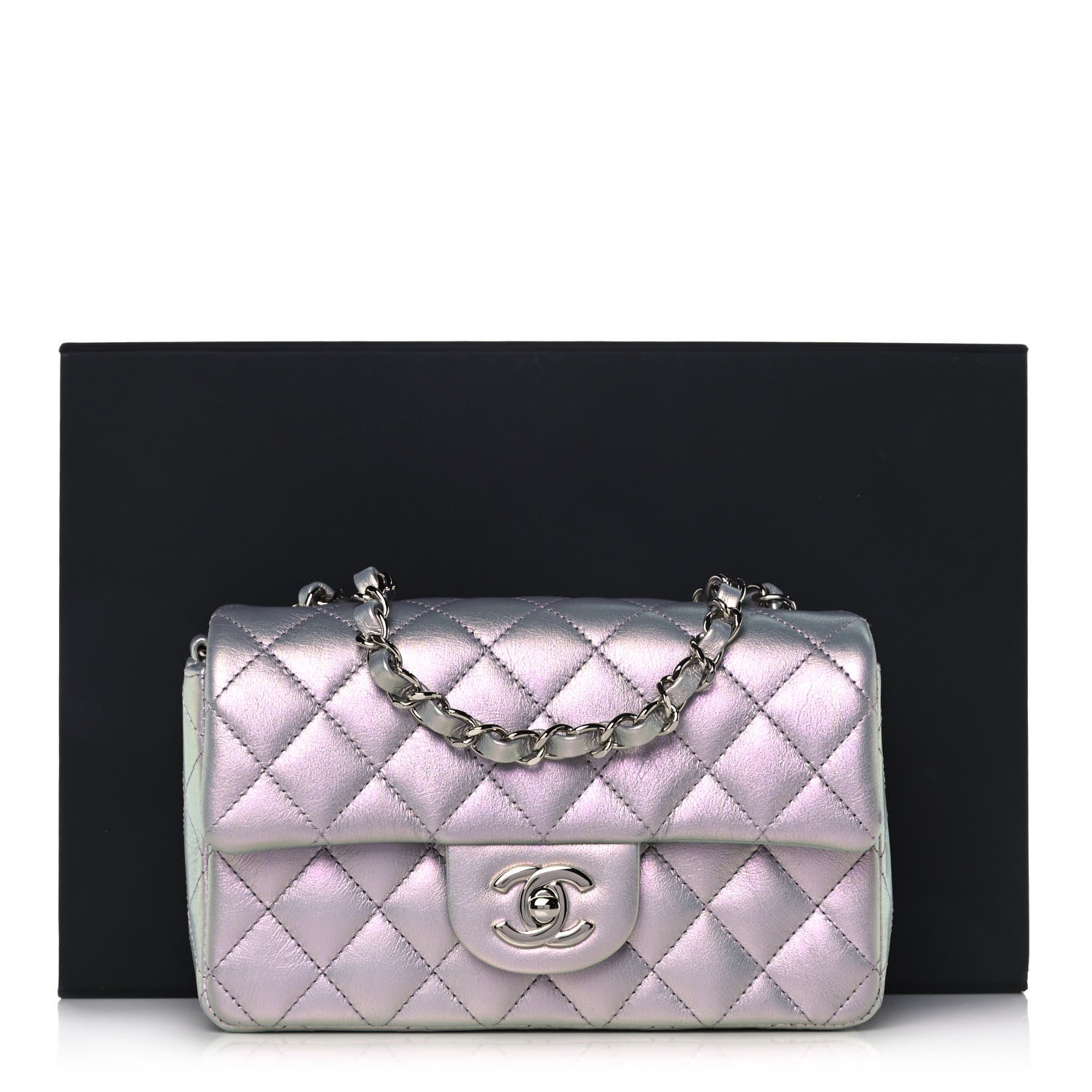 Chanel Iridescent Calfskin Quilted Mini Rectangular Flap Purple 11 of 11