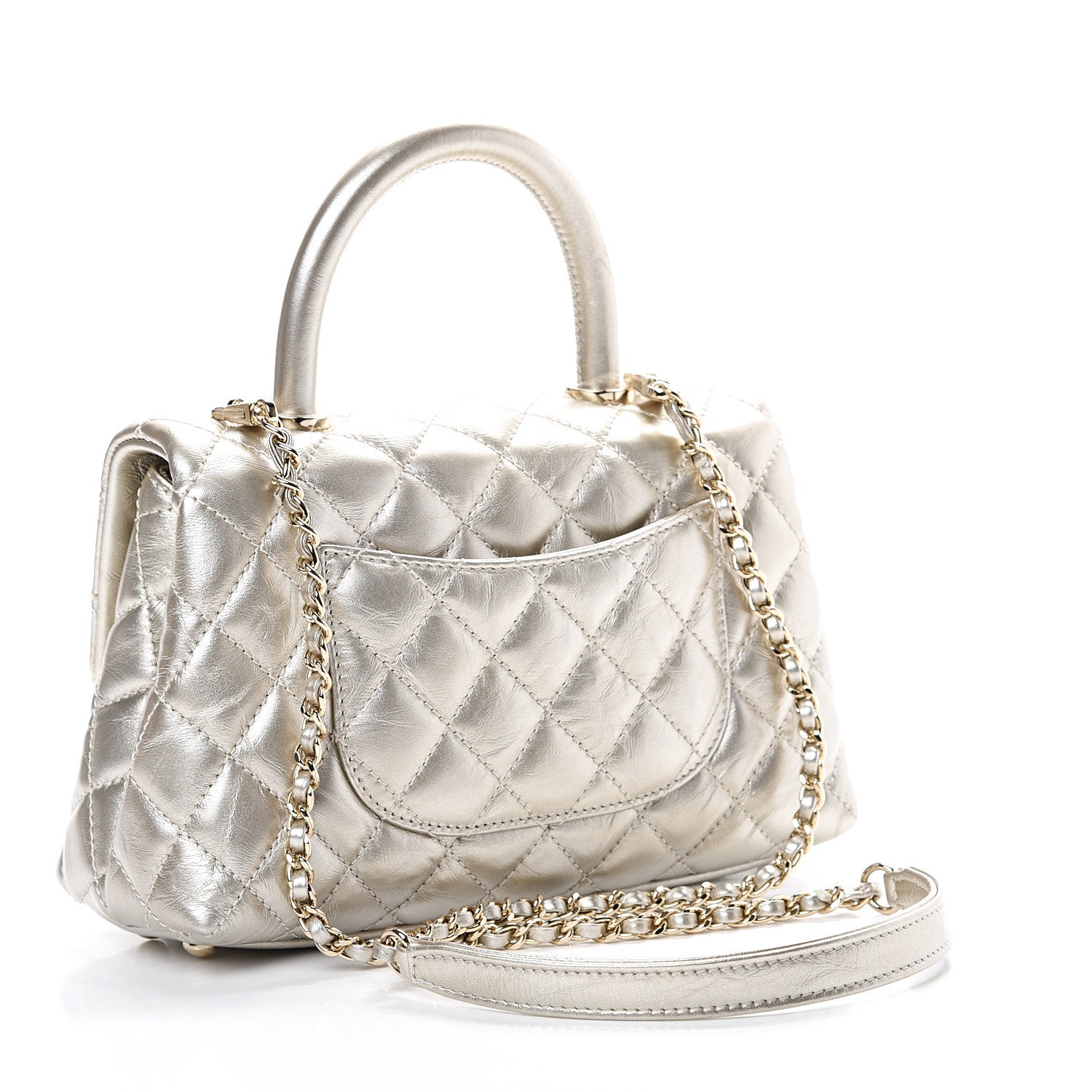 Chanel Metallic Aged Calfskin Quilted Mini Coco Handle Flap Gold 2 of 10