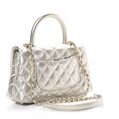 Chanel Metallic Aged Calfskin Quilted Mini Coco Handle Flap Gold 2 of 10