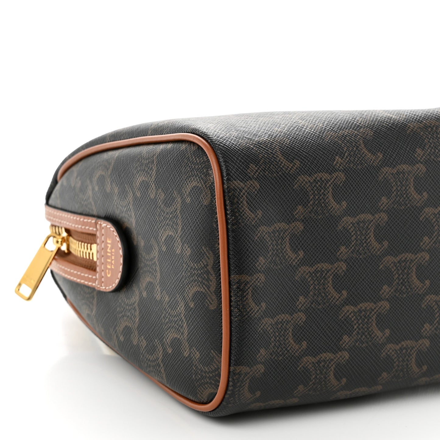 Triomphe Canvas Calfskin Small Boston Bag Tan