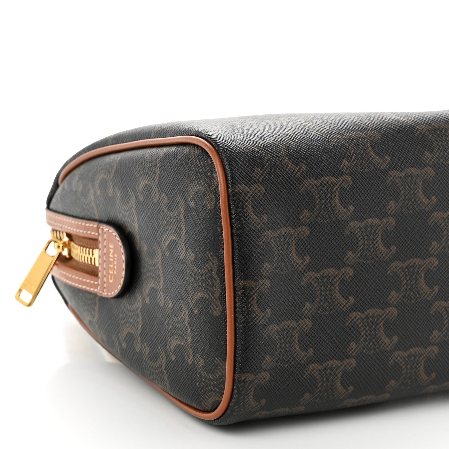 Celine Triomphe Canvas Calfskin Small Boston Bag Tan 8 of 9