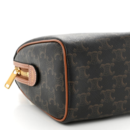 Celine Triomphe Canvas Calfskin Small Boston Bag Tan 8 of 9