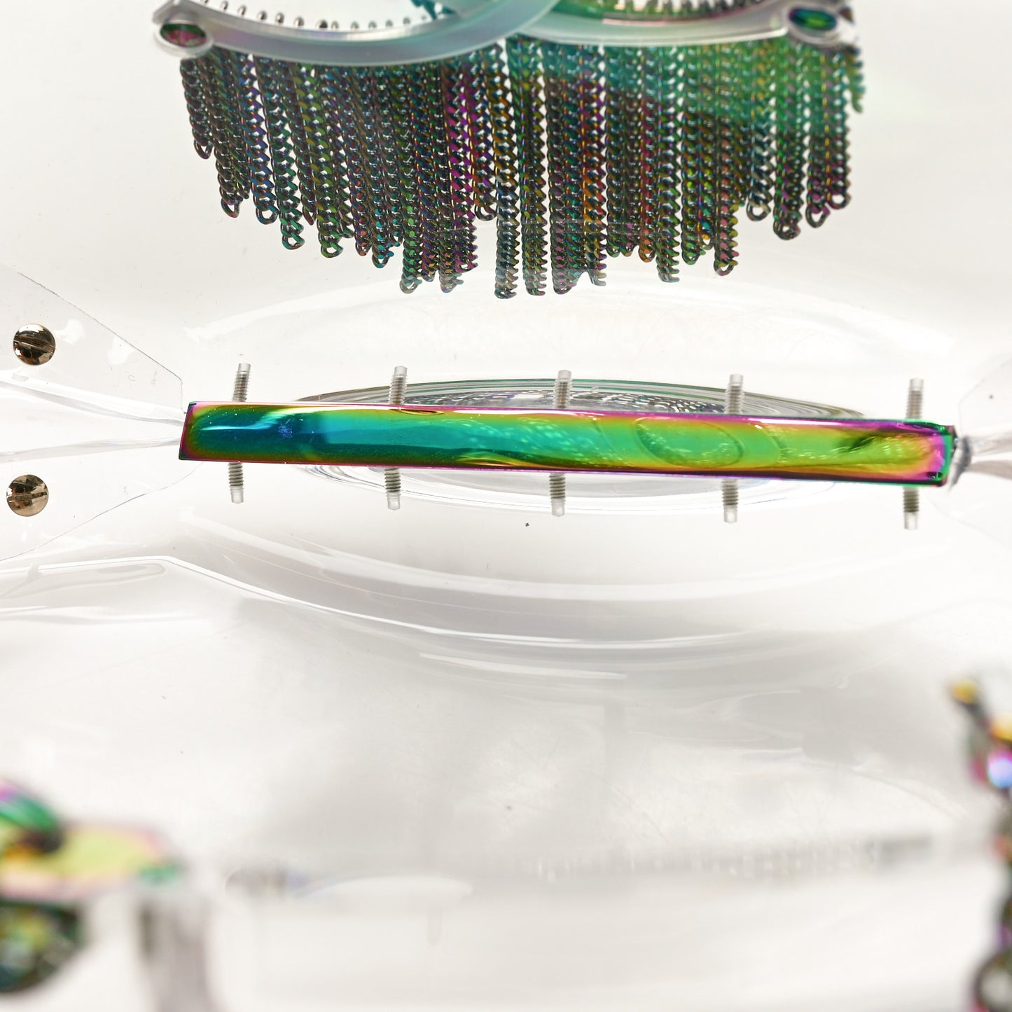 Plexiglass Iridescent Chain Fringe CC Clutch Clear
