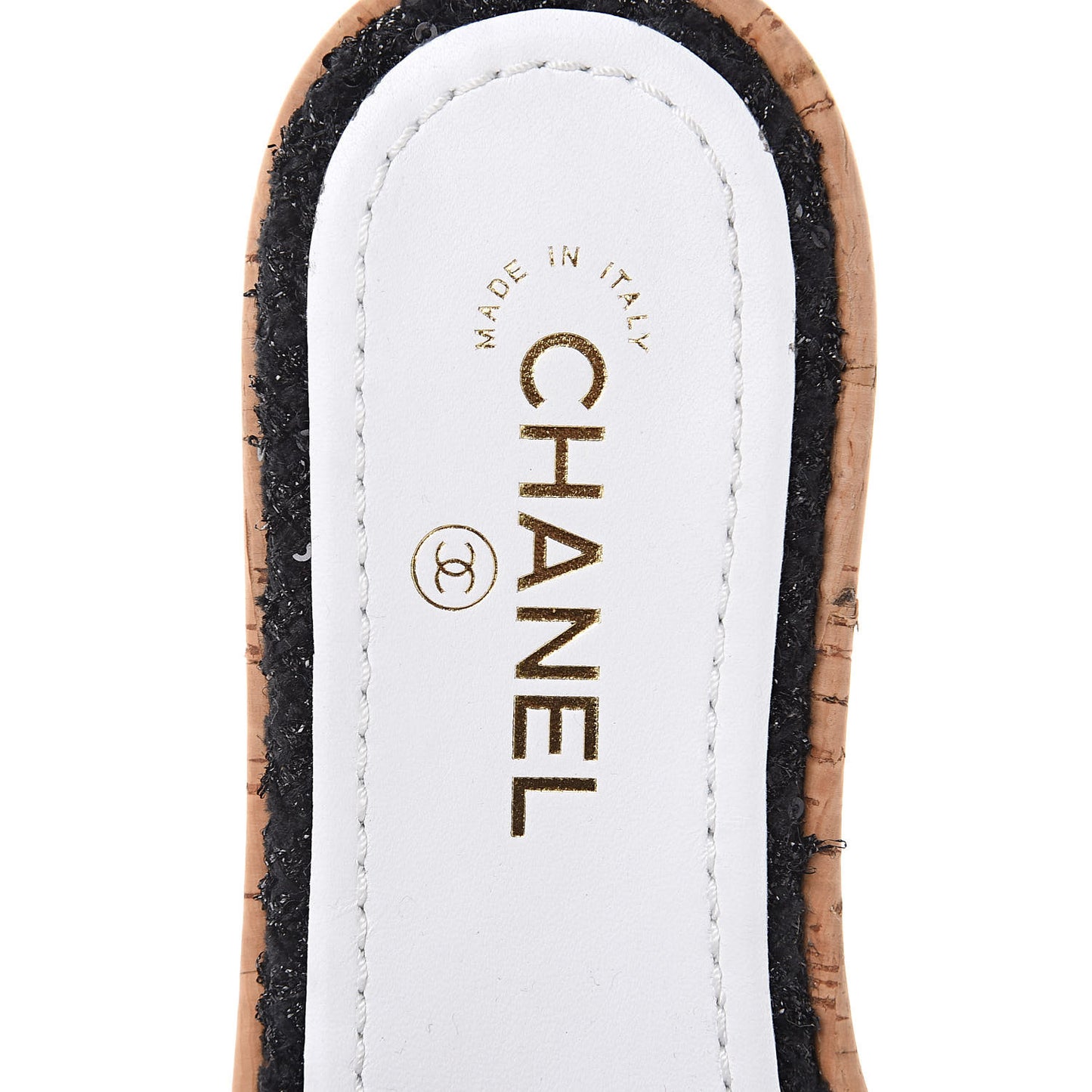 Tweed Cork CC Chain Mule Sandal 39 Black