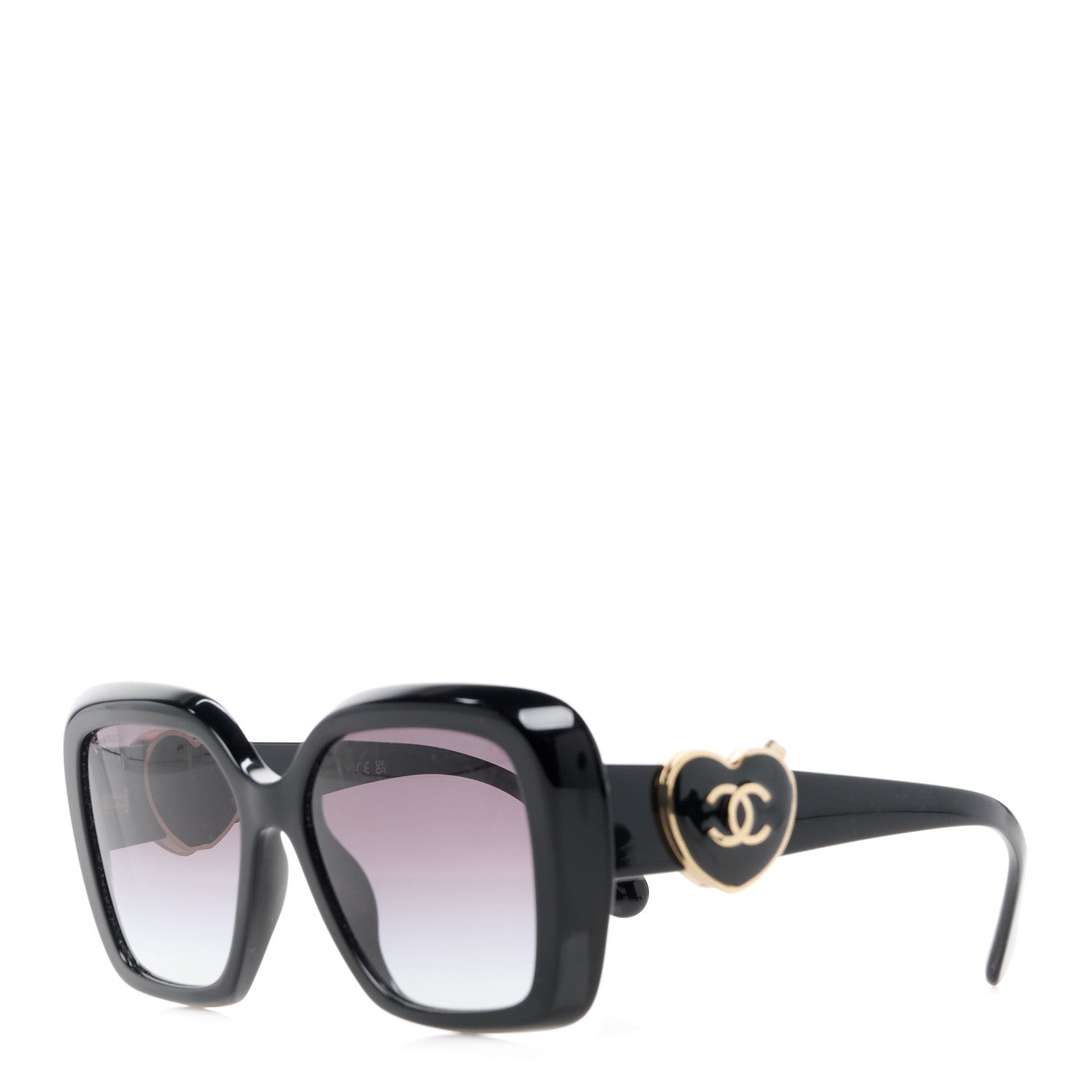 Chanel Acetate Enamel Heart Square Sunglasses 5518 Black 1 of 8