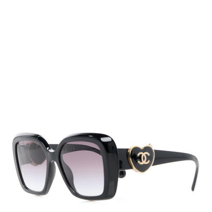 Chanel Acetate Enamel Heart Square Sunglasses 5518 Black 1 of 8