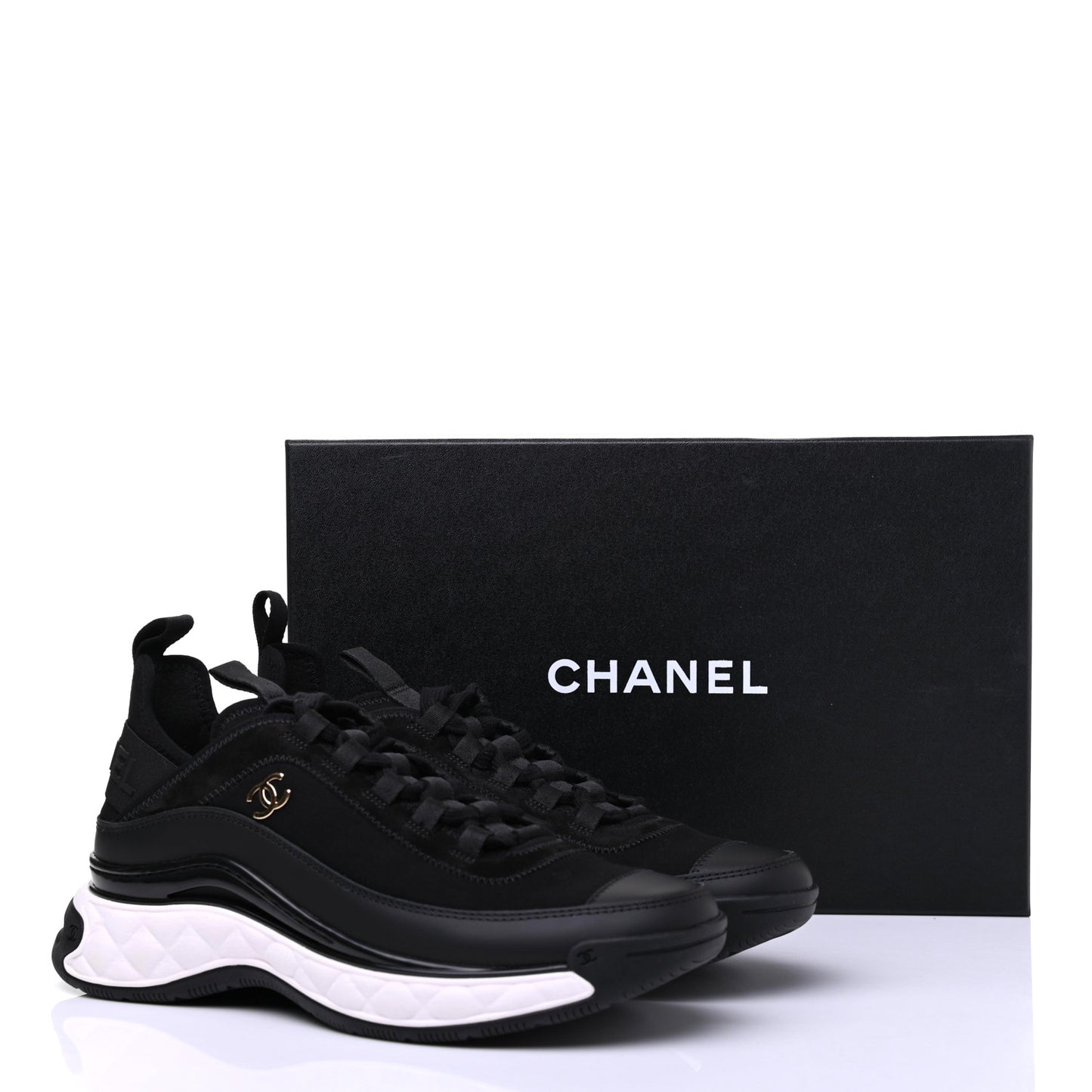 Fabric Calfskin Suede CC Sneakers 37.5 Black