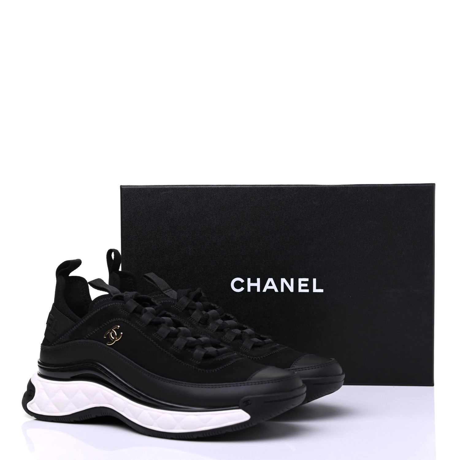 Chanel Fabric Calfskin Suede CC Sneakers 37.5 Black 9 of 9
