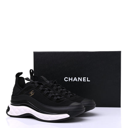 Chanel Fabric Calfskin Suede CC Sneakers 37.5 Black 9 of 9