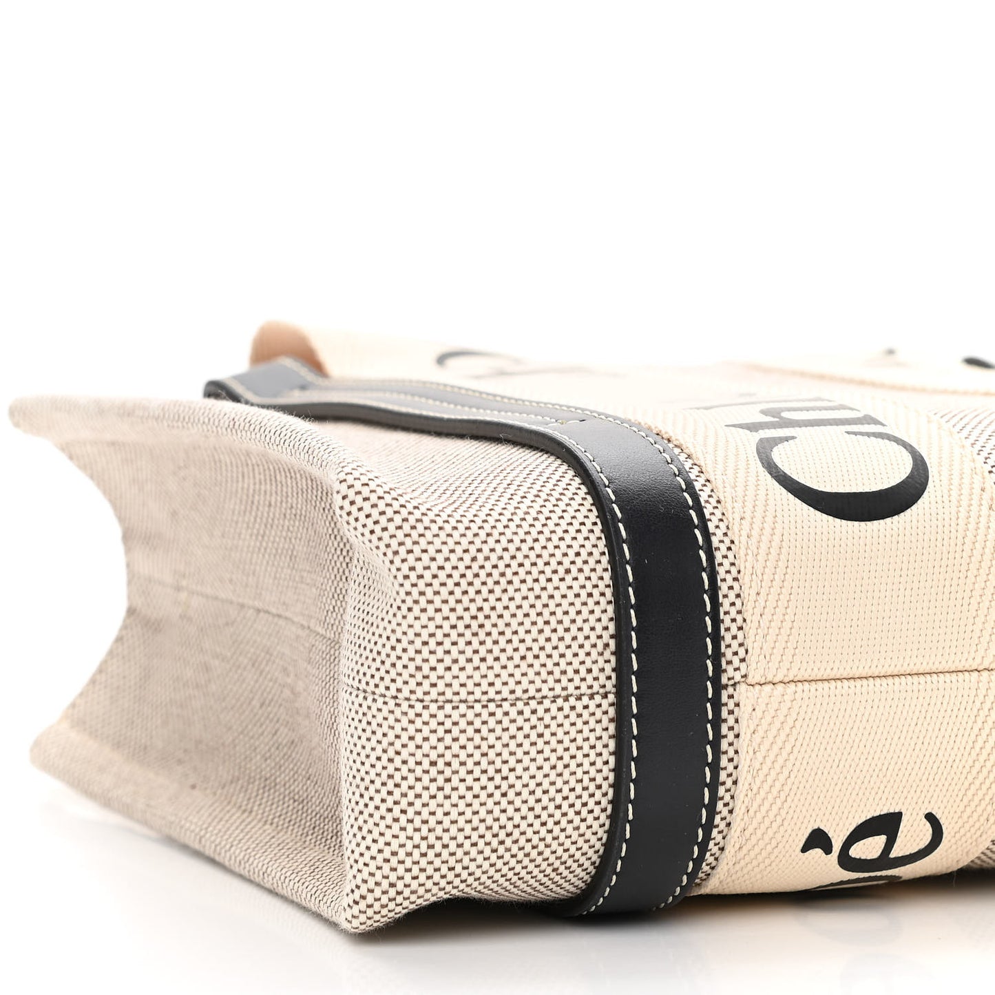 Cotton Calfskin Small Woody Ribbon Tote With Strap White Navy