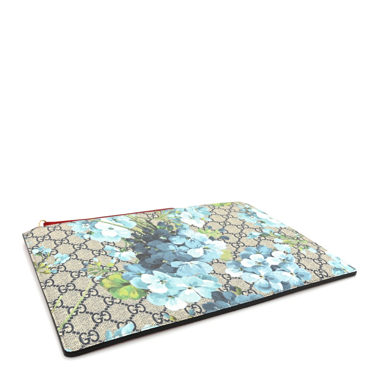 Gucci GG Supreme Monogram Blooms Suede Large Zip Pouch Blue 4 of 9