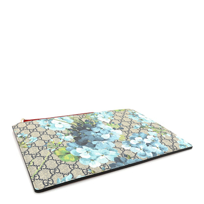 Gucci GG Supreme Monogram Blooms Suede Large Zip Pouch Blue 4 of 9