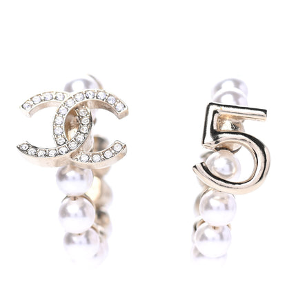Chanel Crystal Pearl CC No 5 Hoop Drop Earring Gold 1 of 4