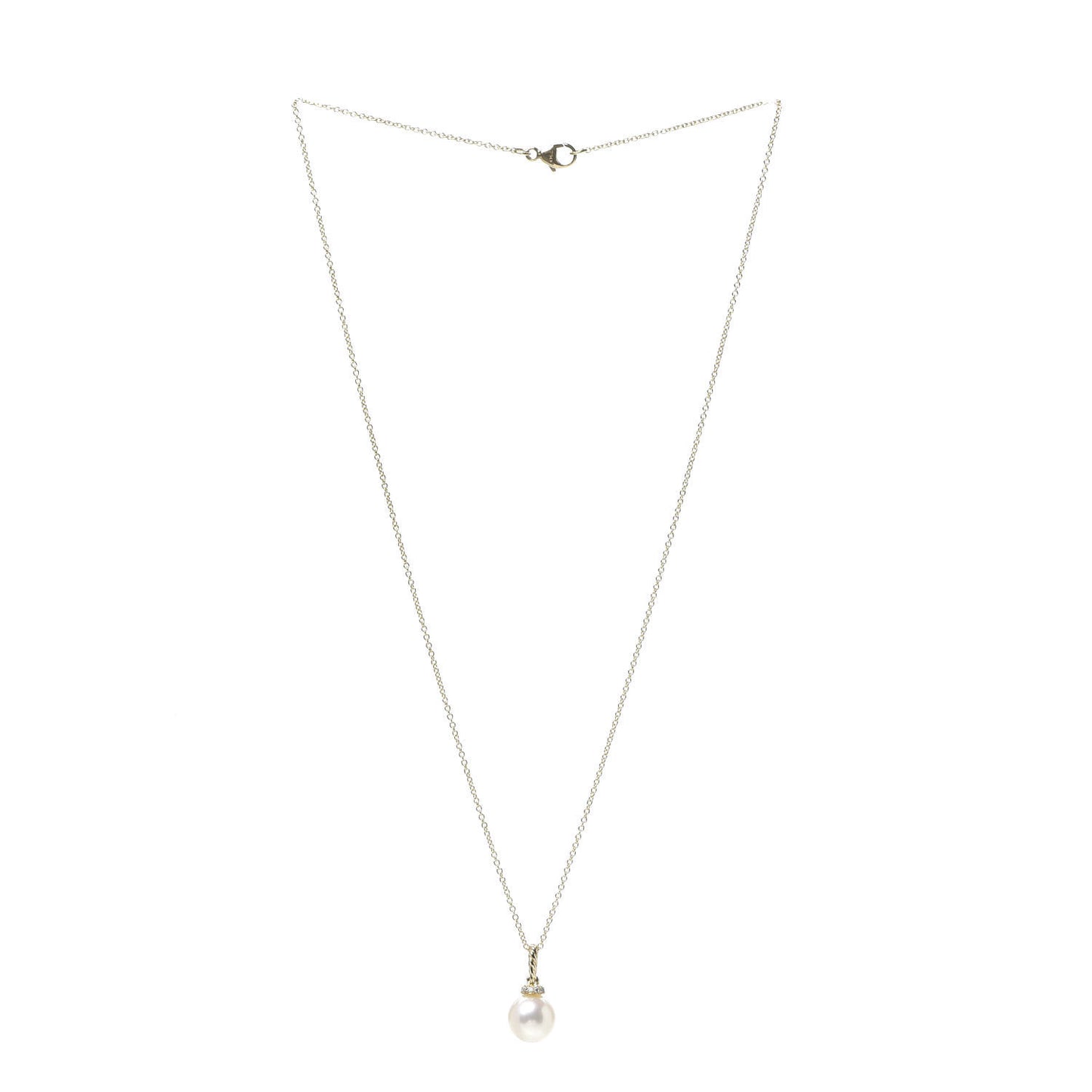 18K Yellow Gold Diamond Pearl 9mm Solari Pendant Necklace