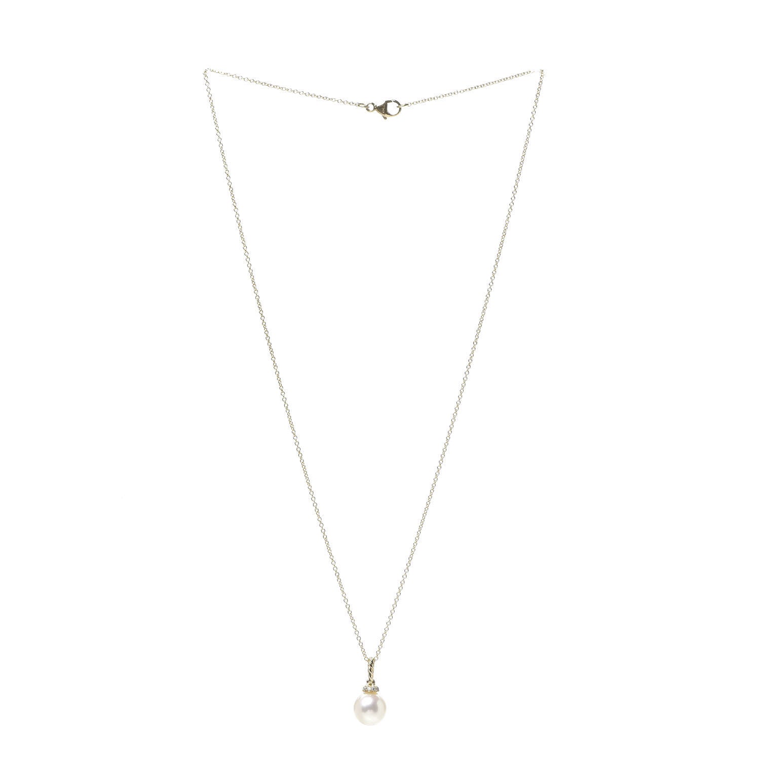 David Yurman 18K Yellow Gold Diamond Pearl 9mm Solari Pendant Necklace 2 of 5