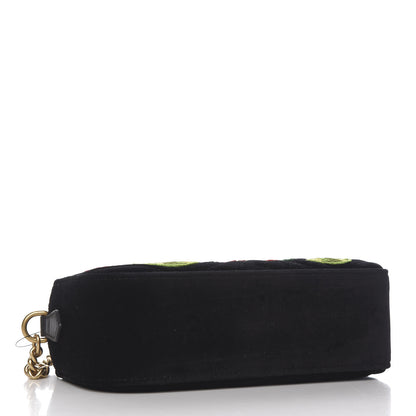 Gucci Velvet Matelasse Deer Embroidered Small GG Marmont Chain Shoulder Bag Black 3 of 9