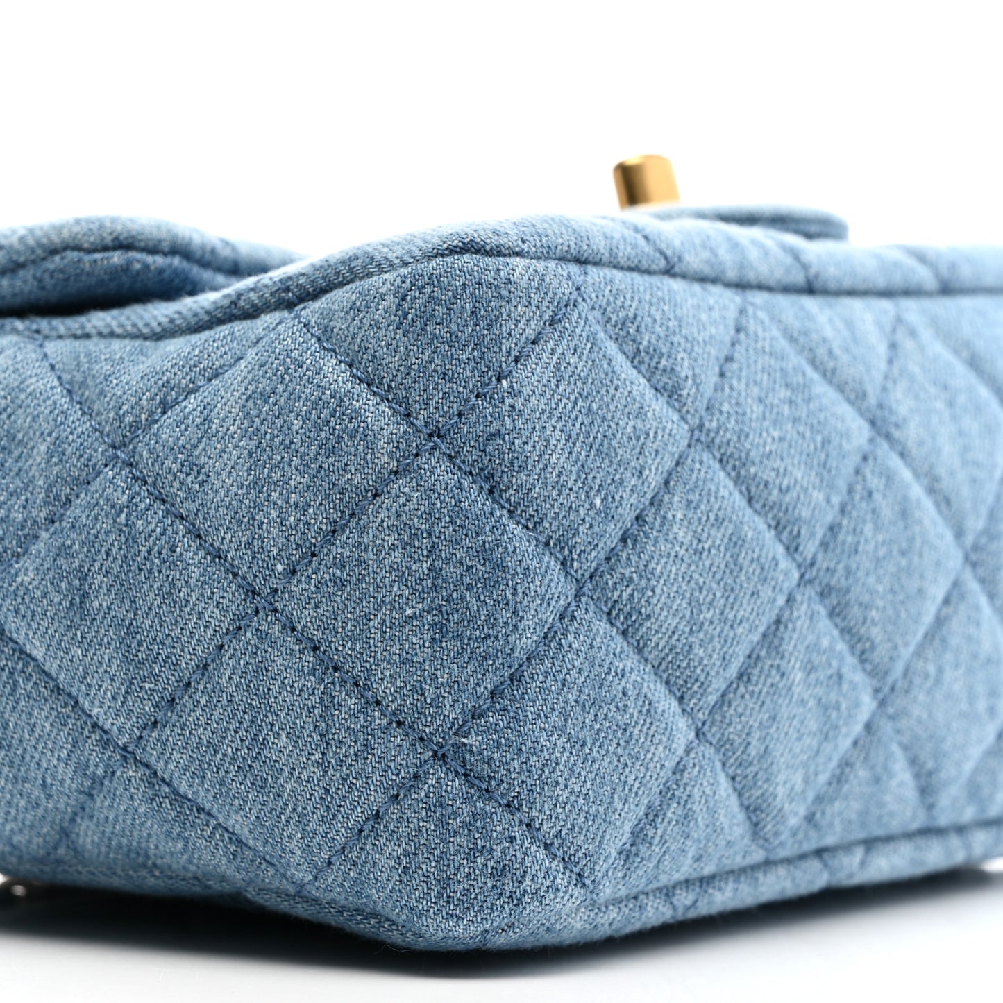 Denim Quilted Mini Pearl Crush Flap Blue