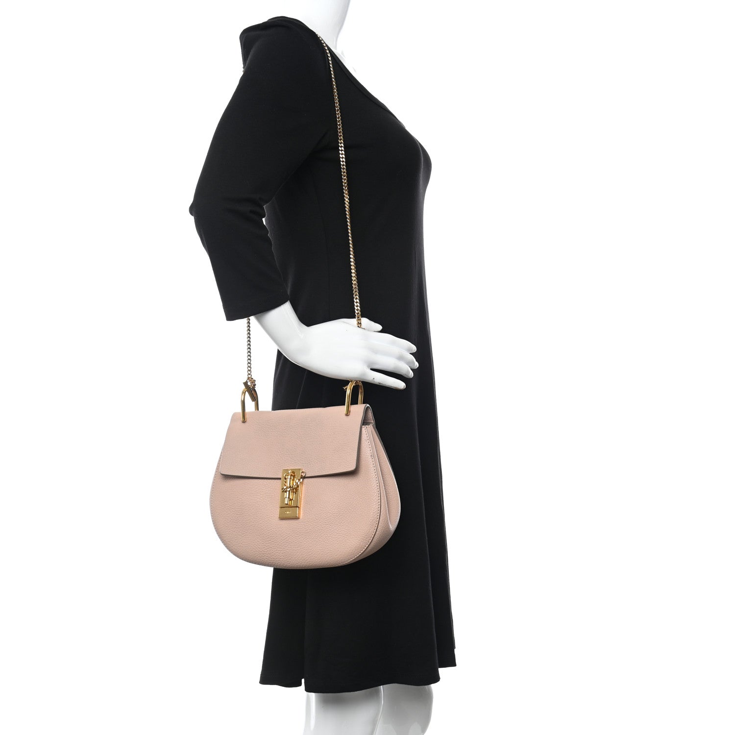 Chloe Grained Lambskin Mini Drew Shoulder Bag Cement Pink 3 of 12