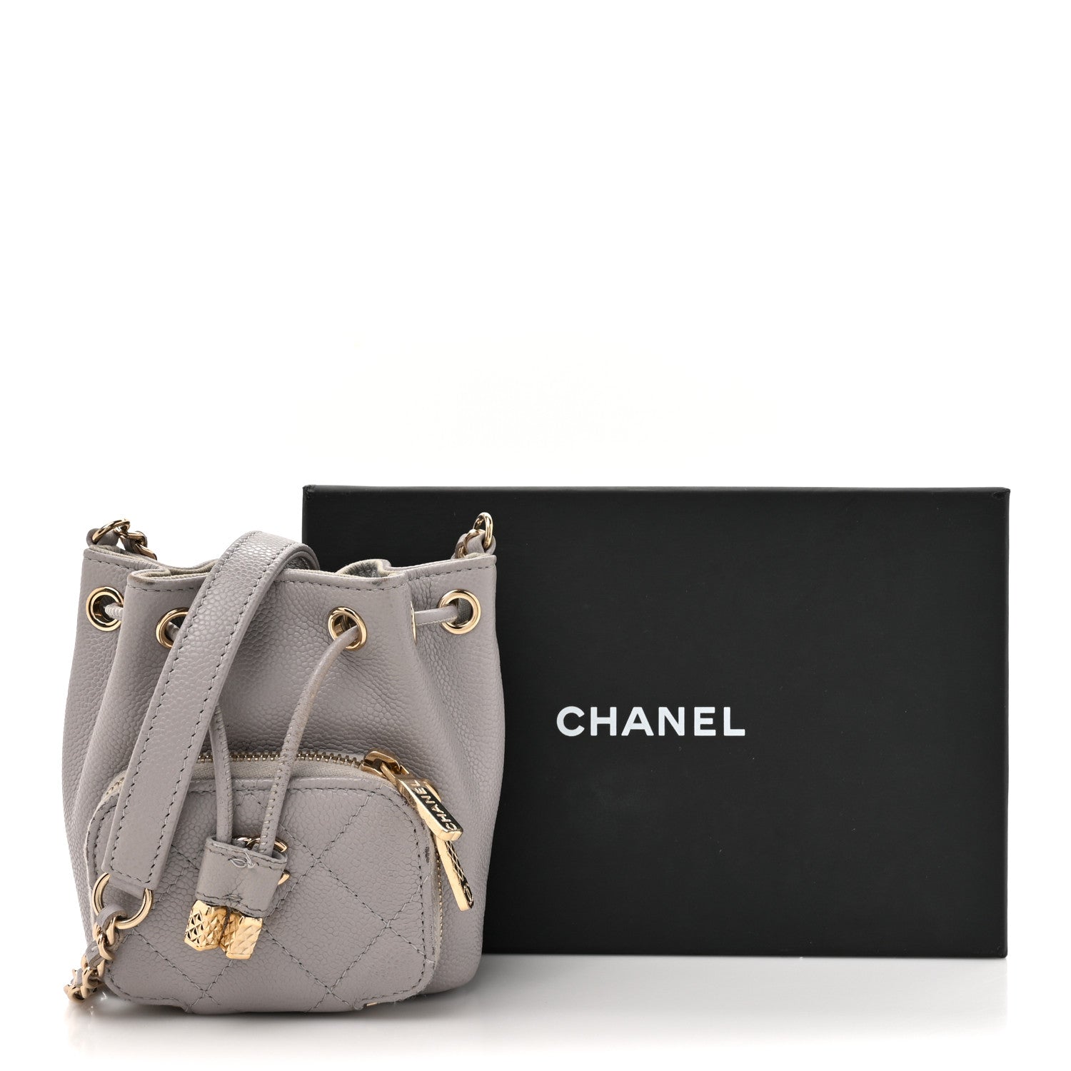 Chanel Caviar Quilted Mini CC Pocket Bucket Bag Grey 16 of 16