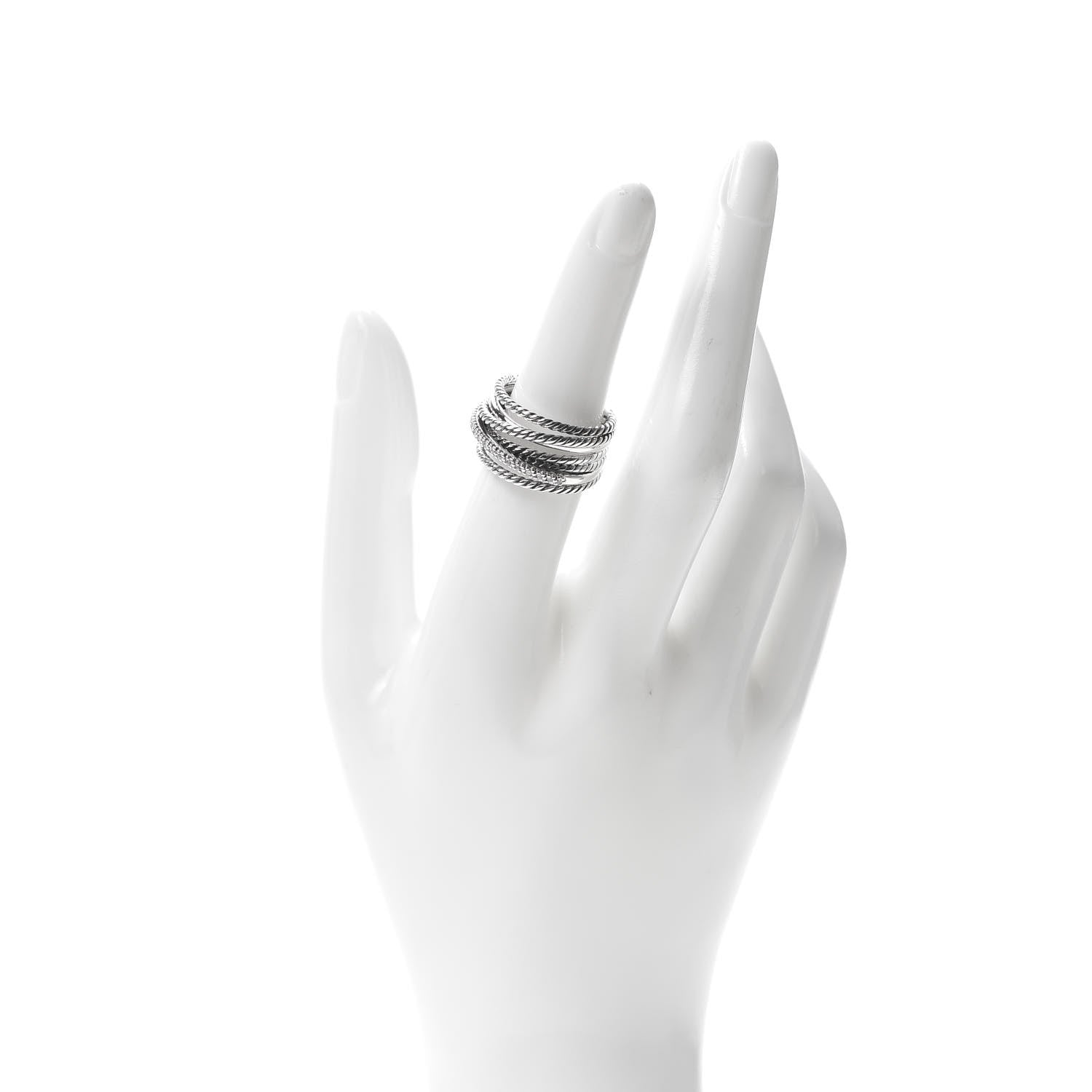 David Yurman Sterling Silver Diamond 12mm Wide Crossover Cable Ring 54 7 2 of 4