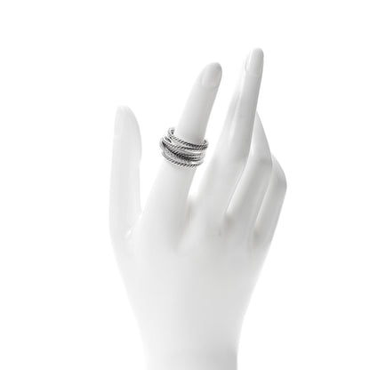David Yurman Sterling Silver Diamond 12mm Wide Crossover Cable Ring 54 7 2 of 4