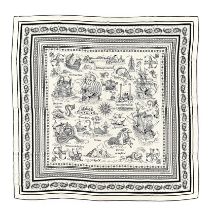 Hermes Cashmere Silk Tatouages Marins Bandana Shawl 140 White Black 1 of 5