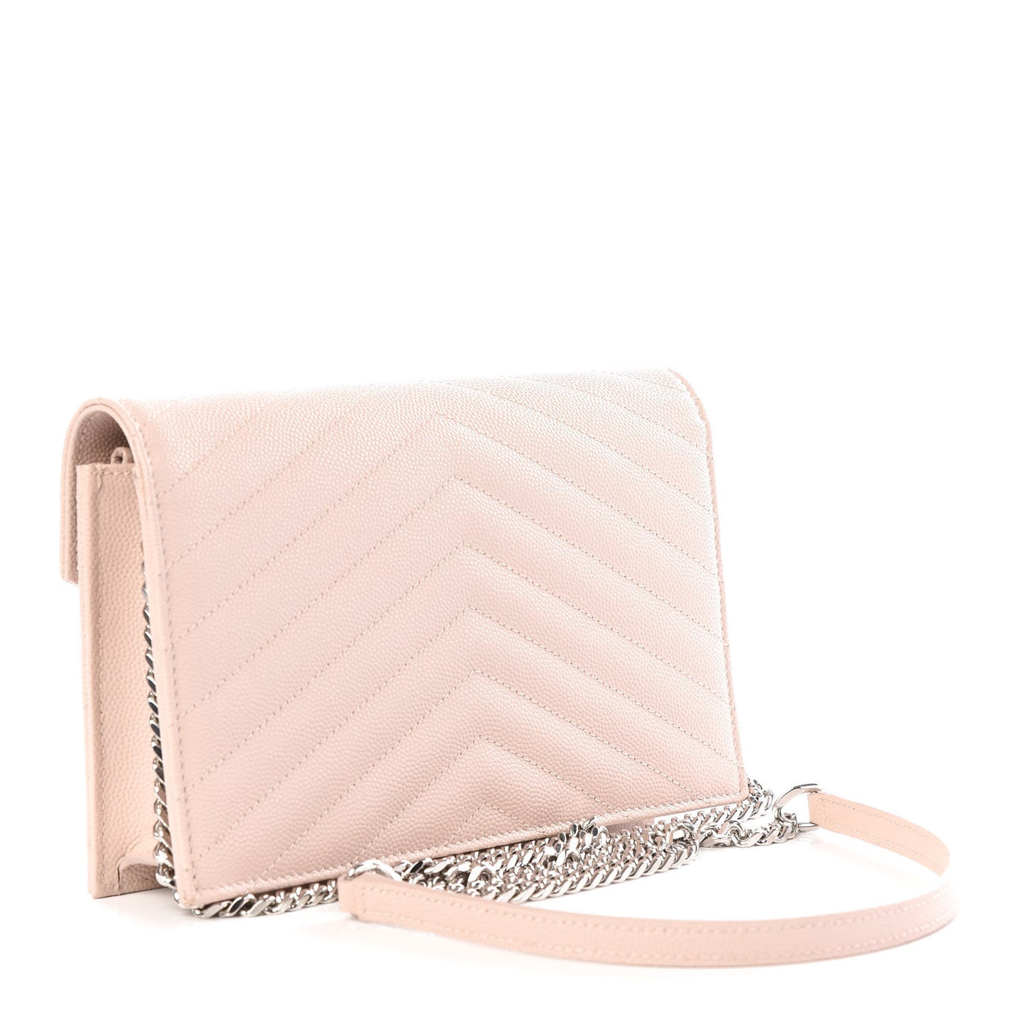 Grain De Poudre Matelasse Chevron Monogram Envelope Chain Wallet Pale Pink