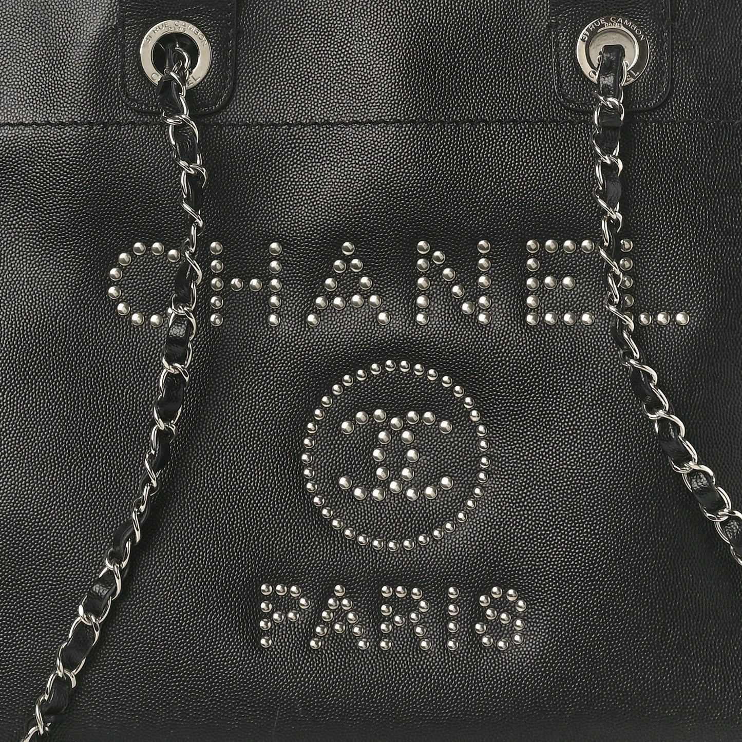 Caviar Medium Studded Deauville Tote Black