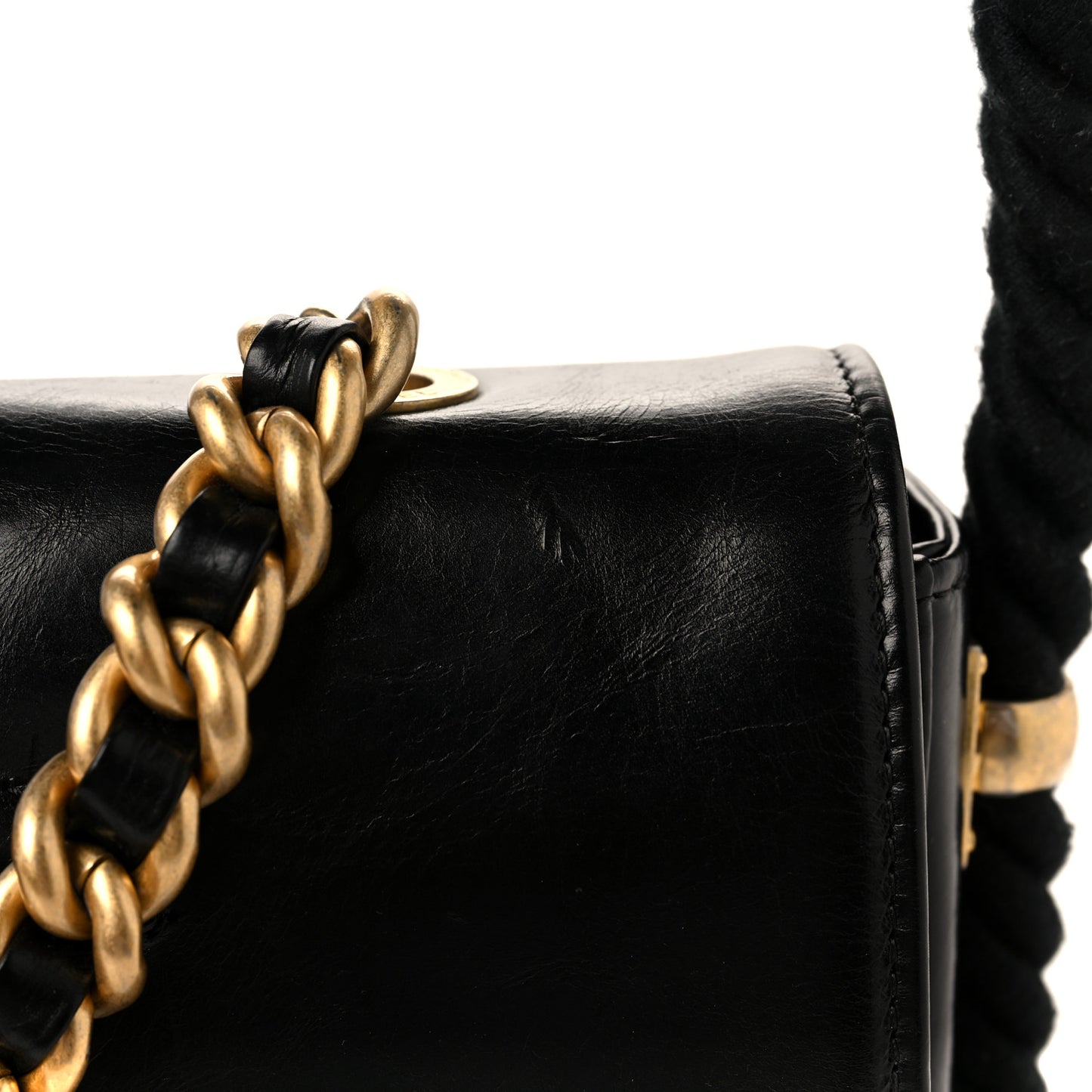 Crumpled Calfskin En Vogue Rope Flap Black