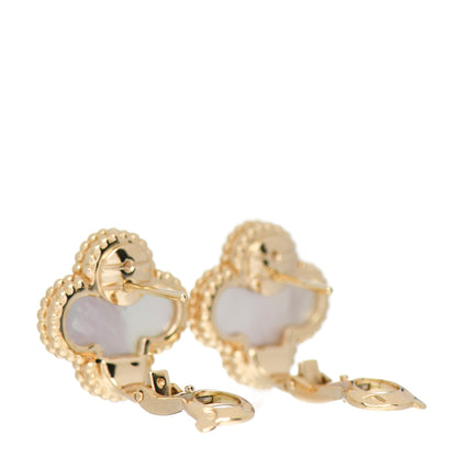 Van Cleef & Arpels 18K Yellow Gold Mother of Pearl Vintage Alhambra Earrings 3 of 5