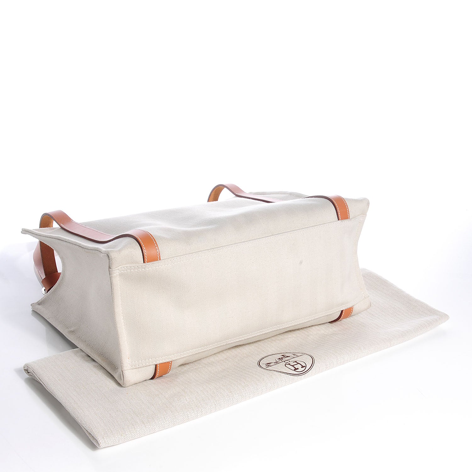 Hermes Natural Hunter Calfskin Toile Chevron Cabalicol Tote Chalk 8 of 13