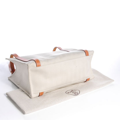 Hermes Natural Hunter Calfskin Toile Chevron Cabalicol Tote Chalk 8 of 13