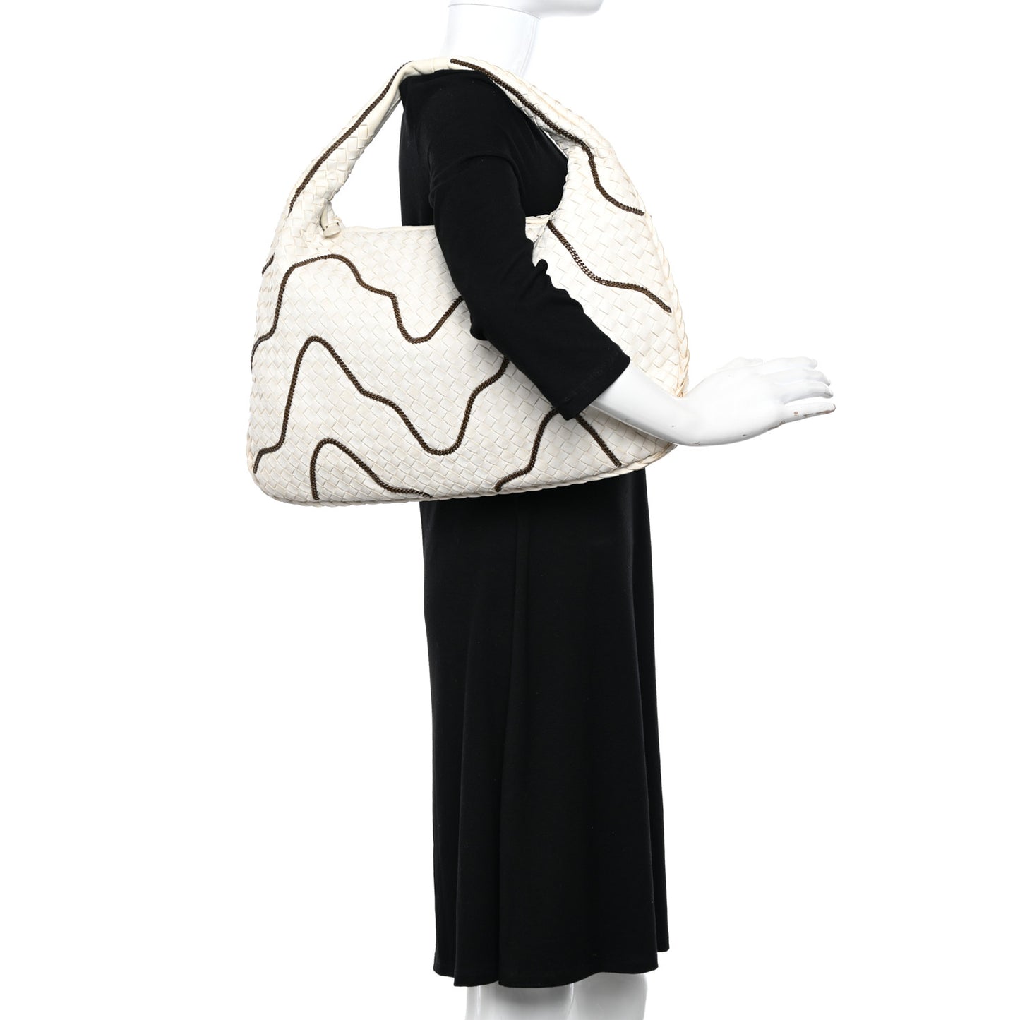 Nappa Intrecciato Medium Veneta Chain Hobo White