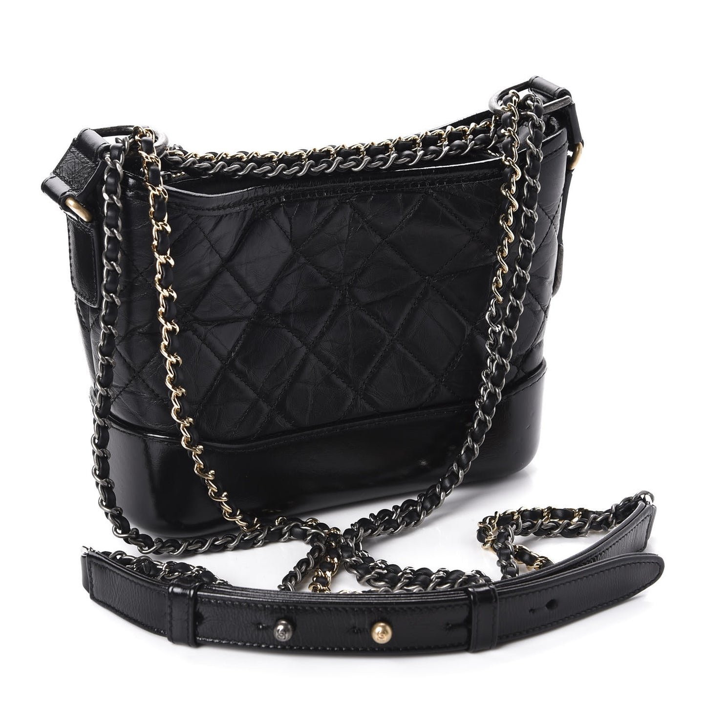 Aged Calfskin Quilted Small Gabrielle Hobo Black