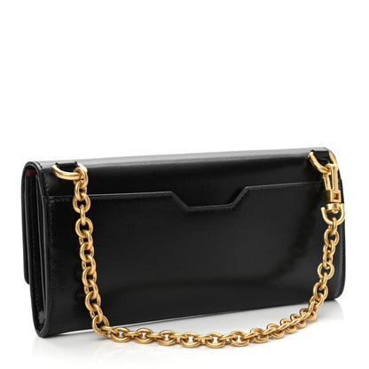 Off-White Calfskin Jitney Logo Flap Wallet On Chain Black 2 of 9