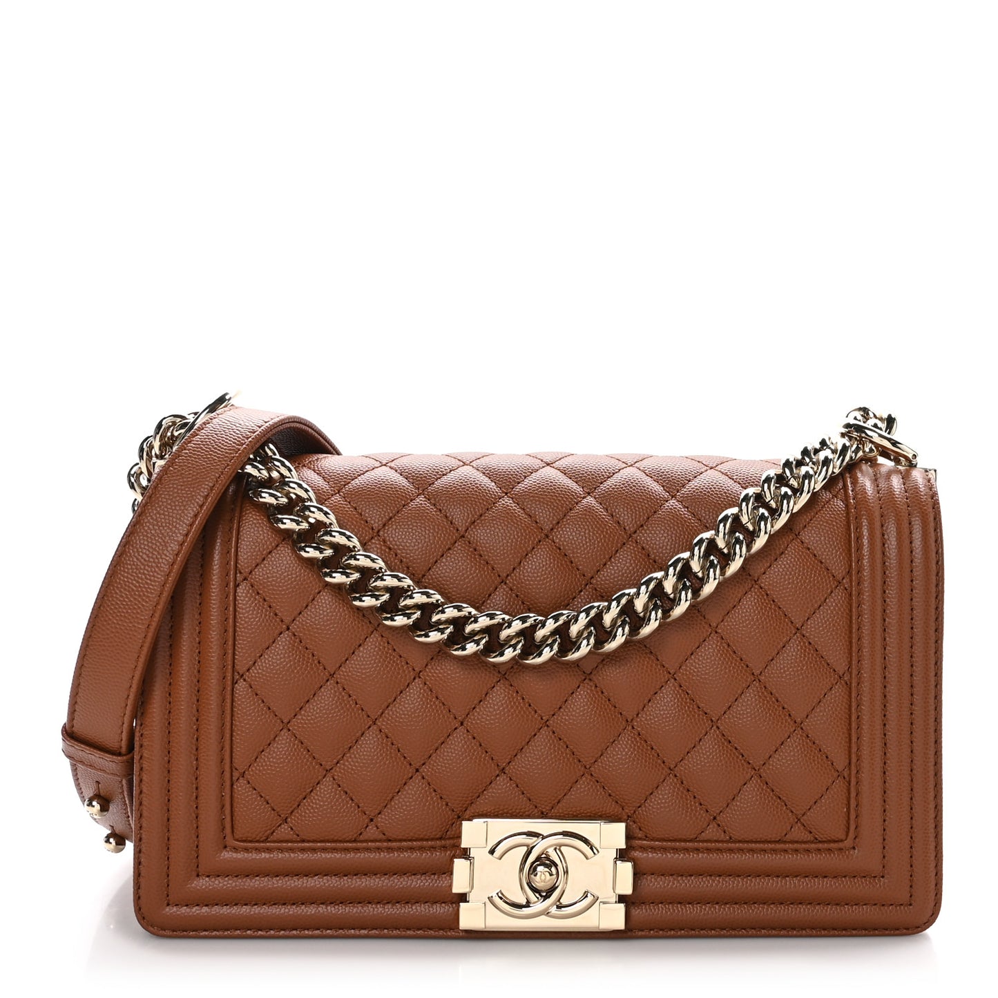 Caviar Quilted Medium Boy Flap Brown