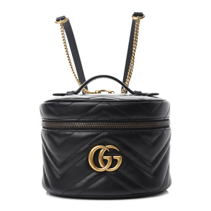 Gucci Calfskin Matelasse Mini GG Marmont Round Backpack Black 1 of 11