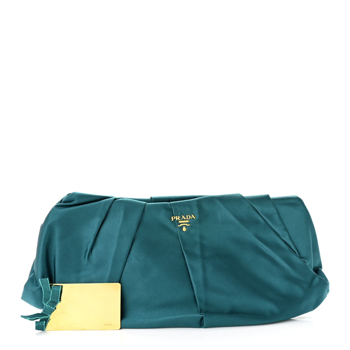 Prada Satin Pleated Clutch Turchese 2 of 10