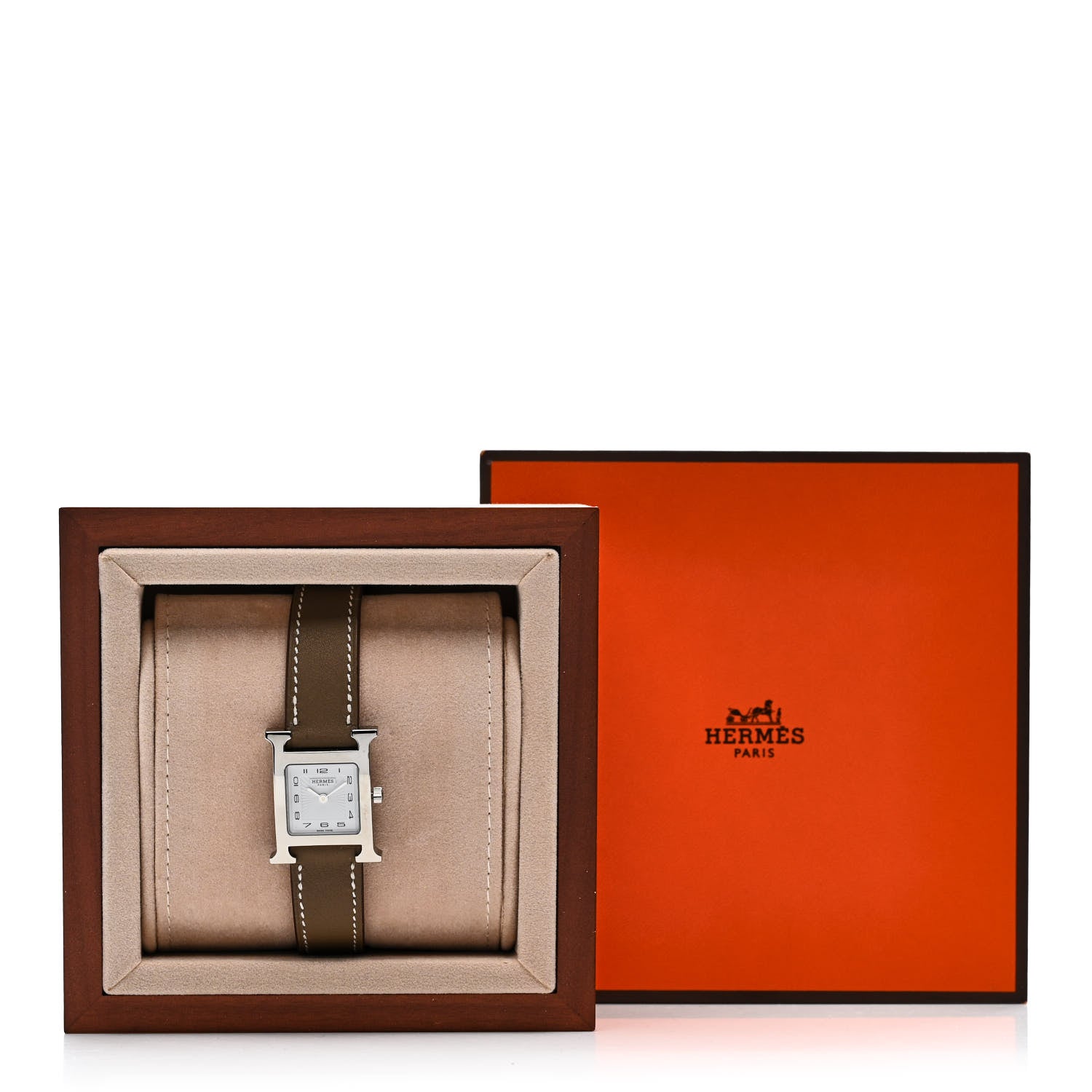 Hermes Stainless Steel Swift 21mm Heure H Hour Quartz Watch Etoupe 5 of 5