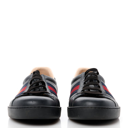 Gucci Miro Soft Calfskin Laminated Ayers Web Bee Embroidered Mens Ace Sneakers 10.5 Black Red Flame Night 2 of 9