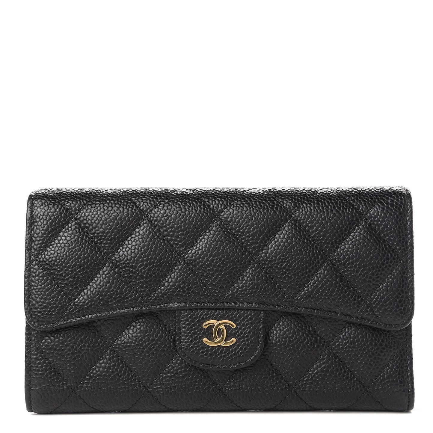 Caviar Quilted Large Flap Wallet Black