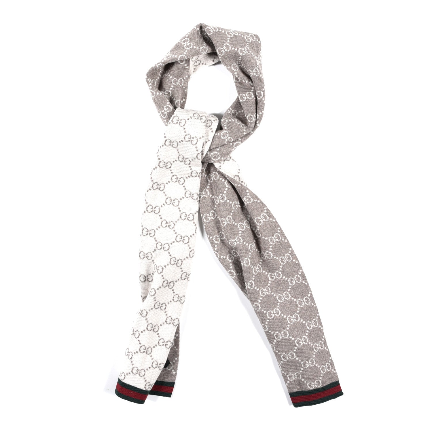 Gucci Wool Tricot GG Monogram Web Solange Scarf Coffee Ivory 1 of 4