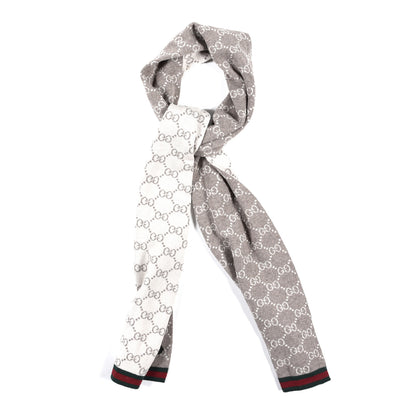 Gucci Wool Tricot GG Monogram Web Solange Scarf Coffee Ivory 1 of 4