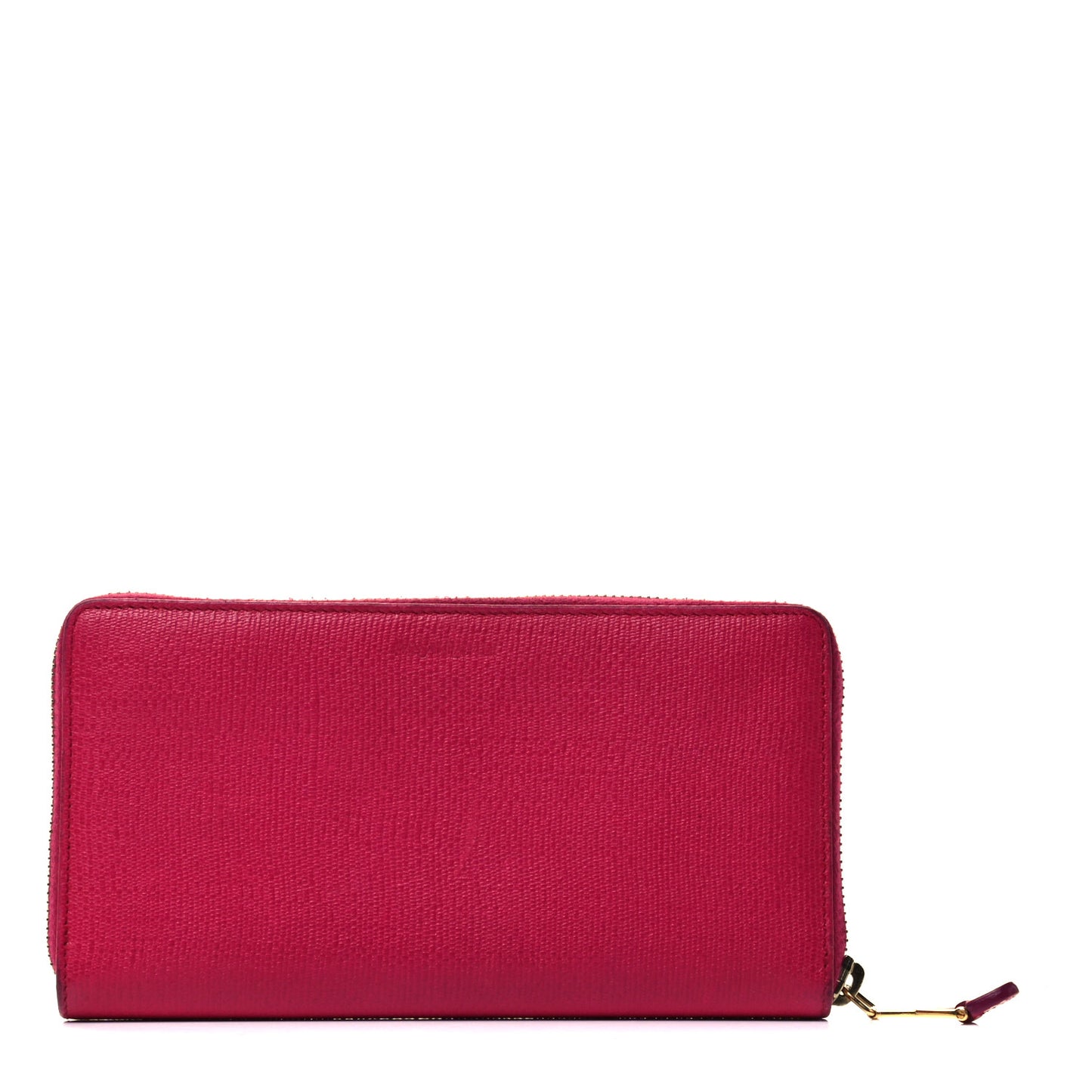 Calfskin Textured ChYc Zip Around Wallet Fuchsia