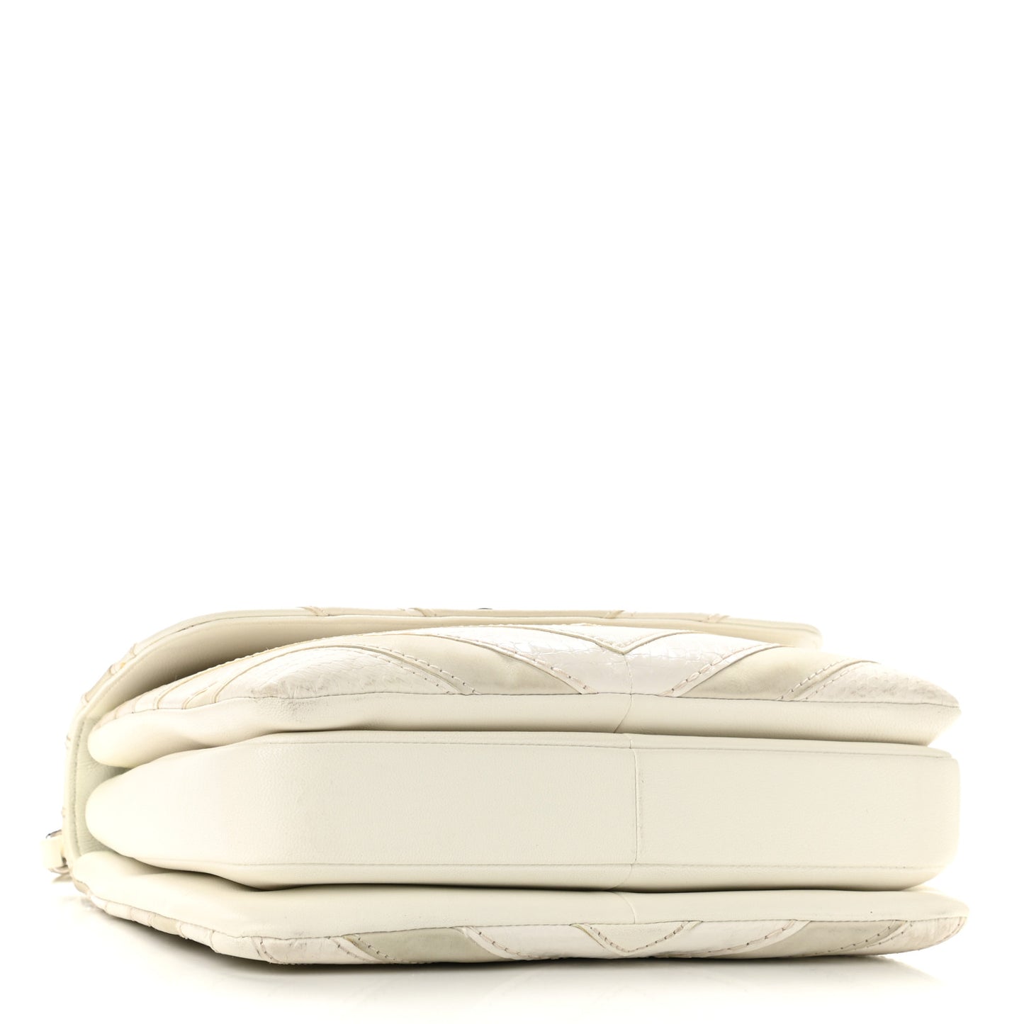 Calfskin Sheepskin Watersnake Chevron Quilted CC Small Trendy CC Dual Handle Flap Bag White