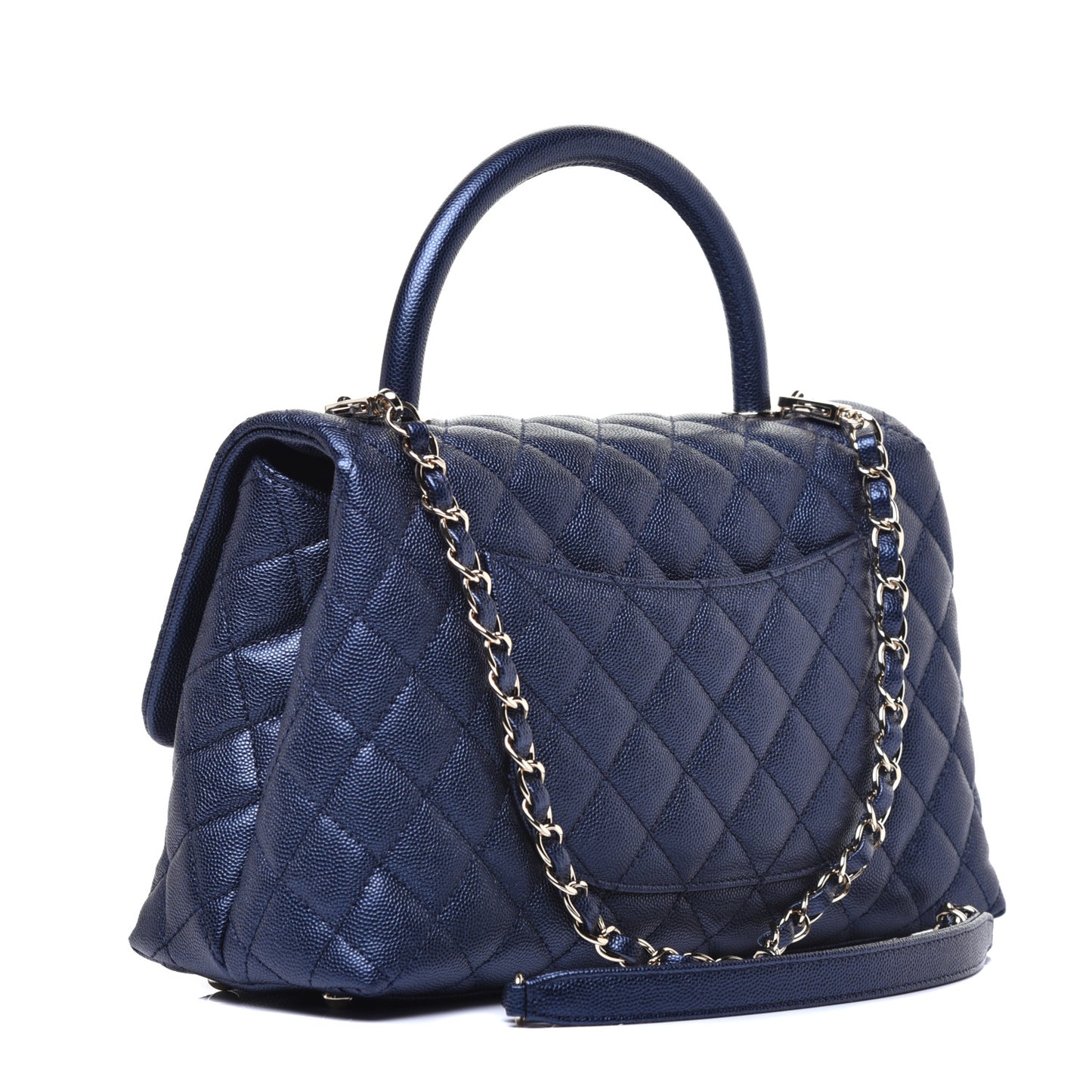 Iridescent Caviar Quilted Small Coco Handle Flap Dark Blue
