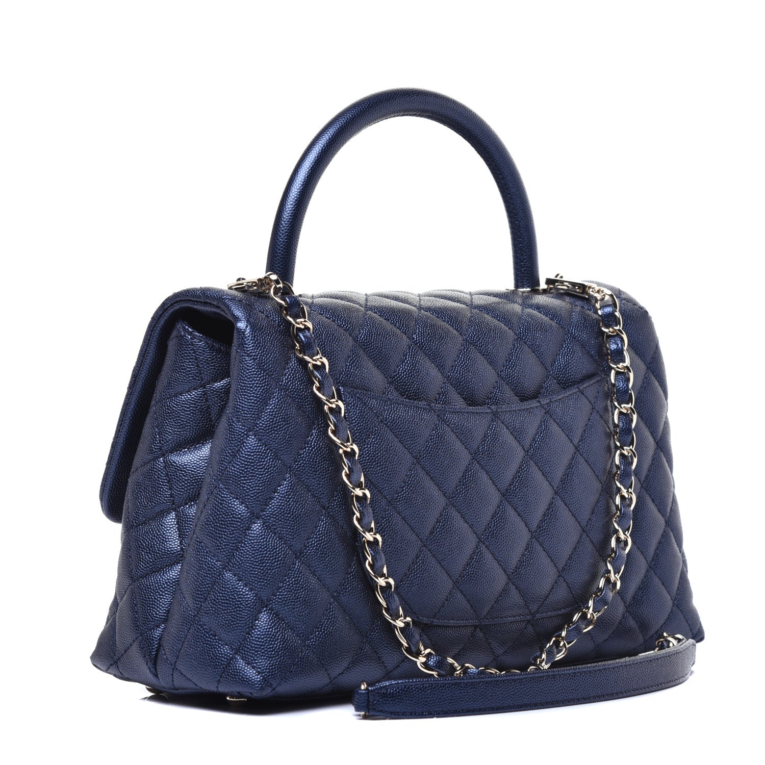 Chanel Iridescent Caviar Quilted Small Coco Handle Flap Dark Blue 3 of 9