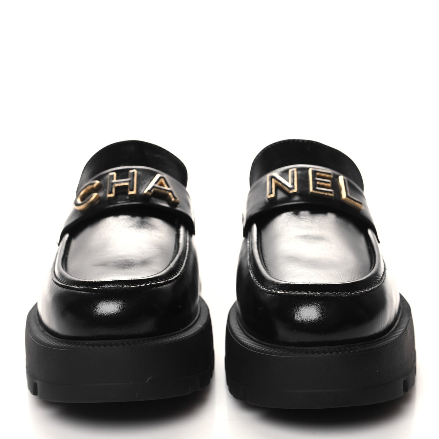 Shiny Calfskin Logo Loafers 40 Black