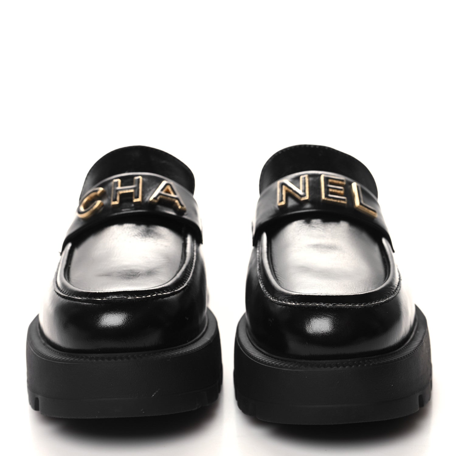 Chanel Shiny Calfskin Logo Loafers 40 Black 2 of 9