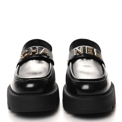 Chanel Shiny Calfskin Logo Loafers 40 Black 2 of 9